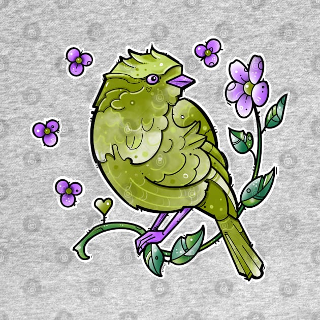 green bird and purple flowers by weilertsen